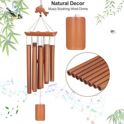 Virekm Memorial Wind Chimes for Loss of Loved One, Sympathy Wind Chimes Bamboo Windchimes Outdoors with Natural Sounds, Gifts for Mom, Indoor Outdoor Decorations for Patio Porch Garden and Backyard