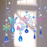 6Pieces Blue Crystals Suncatchers Hanging Sun Catcher with Chain Pendant Ornament Crystal Prisms for Window Home Decoration