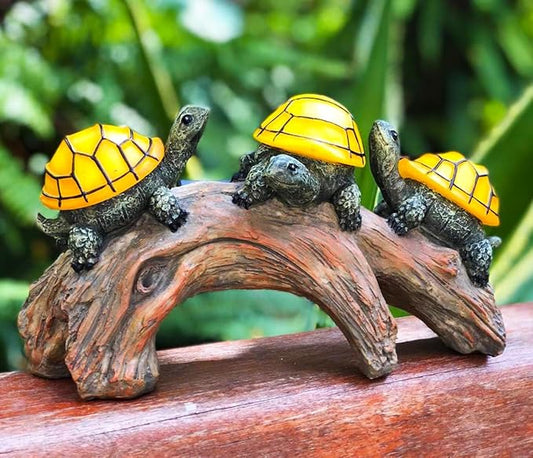 Solar Powered Turtles on Log Outdoor Garden Decor - LED Light, Outdoor Statues, Decor, and Gifts for Mom, Grandma, Birthday - Solar Light for Garden and Outdoors