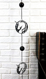 Ebros Gift Sacred Unicorn Horse with Moon and Stars Silhouette in Filigree Frame Black Coated Steel Metal Wall Hanging Wind Chime with Beads Home and Patio Decor Mobile Noisemaker