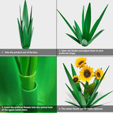 DDQ Metal Agave Plant Outdoor Decor with Artificial Flowers, Mexican Style Garden Sculpture, Waterproof Yard Art for Patio Lawn, Multiple Flower Options (Green Agave + Sunflower/Red/Yellow/Purple)