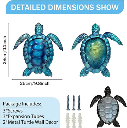 LIFFY Metal Turtle Wall Art Decor Ocean Wall Hanging Coastal Wall Sculptures Beach Theme Wall Decoration for Indoor Outdoor Bathroom Beach Garden Pool (10", 2 pcs)