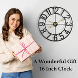 Large Outdoor Clock, Silent Non-Ticking Battery Operated Outdoor Wall Clock, Black Modern Metal Wall Clock for Patio, Porch, Pool Area, Kitchen, Bedroom, Living Room, Farmhouse Decor - 16 Inch