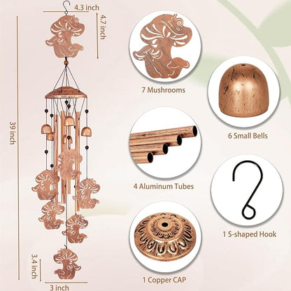 GDNSFIT Mushroom Wind Chimes for Outside, Metal Windchimes Outdoors, Mushroom Gifts for Women/Men, Memorial/Birthday Gifts, Garden Decor for Outside, Patio or Yard, Durable Chimes for Outdoors