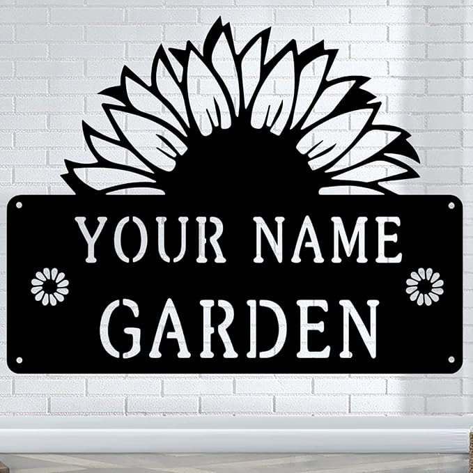 CFC0121323 Sunflower Metal Signs, Flowers Garden Plaque for Mom Grandma,Custom name Metal Garden Signs Outdoor Decor,Rustic Decorations for She Shed, Potting Shed, Housewarming Gifts