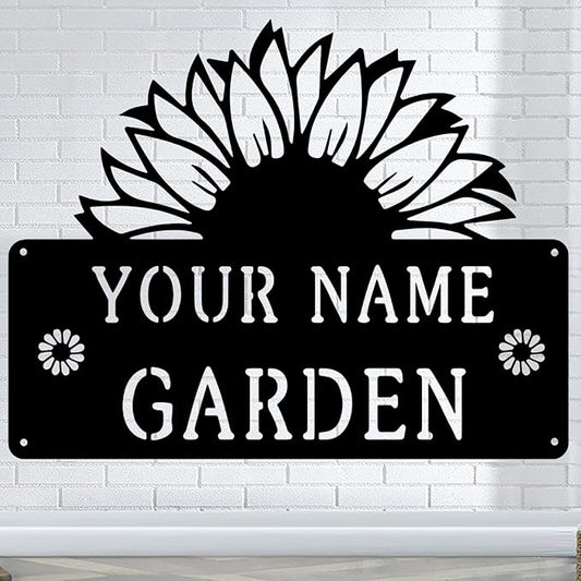 CFC0121323 Sunflower Metal Signs, Flowers Garden Plaque for Mom Grandma,Custom name Metal Garden Signs Outdoor Decor,Rustic Decorations for She Shed, Potting Shed, Housewarming Gifts
