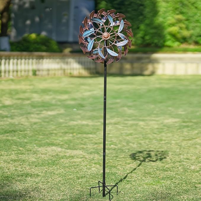 360° Wind Spinners Outdoor,13” Kinetic Wind Spinner,Yard Art Windmill with Metal Stake,Vintage Metal Wind Sculptures & Spinners,Waterproof Pinwheels Large Wind Spinner for Yard and Garden