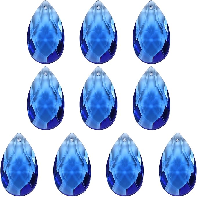 PATIKIL K9 Crystal Pendants Teardrop Beads, 10 Pack 38mm Chandelier Prisms Parts Hanging Beads DIY Lamp for Arts Crafts Decoration, Blue