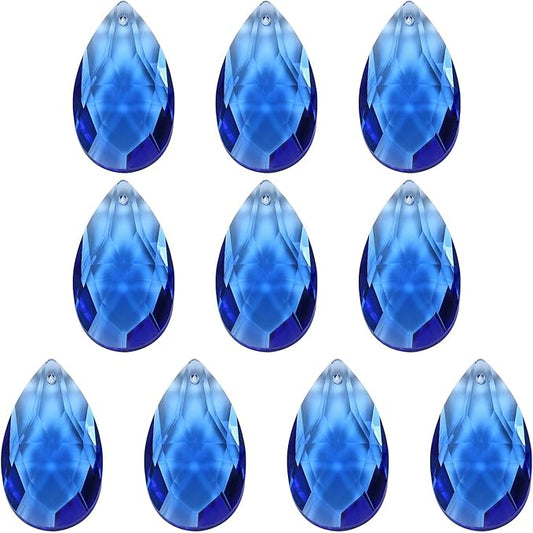 PATIKIL K9 Crystal Pendants Teardrop Beads, 10 Pack 38mm Chandelier Prisms Parts Hanging Beads DIY Lamp for Arts Crafts Decoration, Blue