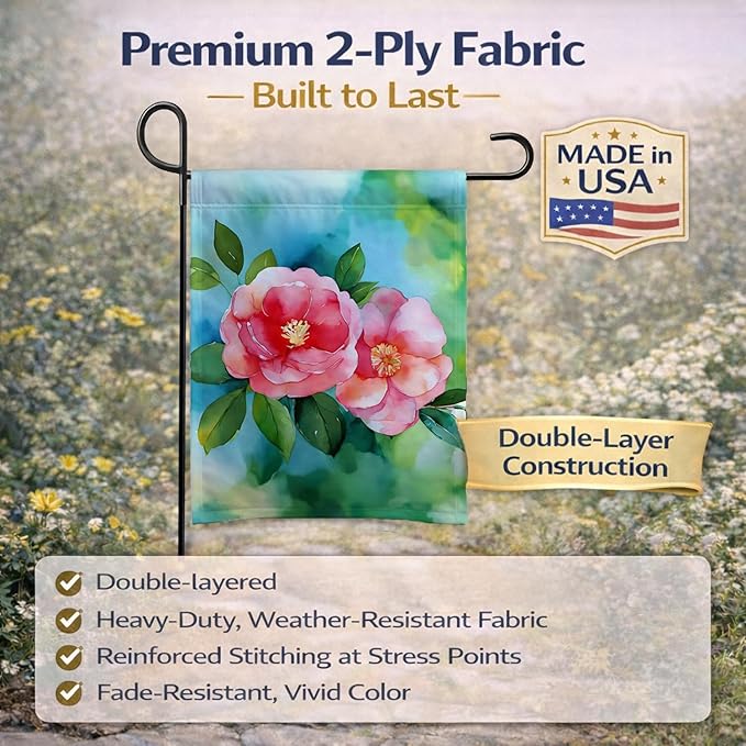 Caroline's Treasures Alabama Camellia in Watercolor Garden Flag Mailbox Flag Decorative Yard Flag Banner Outside Patio Artwork Yard Flower Beds, Garden Size, Multicolor