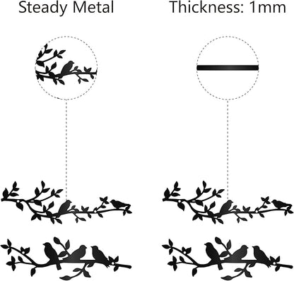 CREATCABIN 2Pcs Bird Metal Wall Decor Birds on Branch Vine Olive Wall Art Rustic Black Wall Hanging Sculpture Home Decor Sign Ornament for Home Balcony Garden Living Room Indoor Outdoor 11.8x3.9Inch