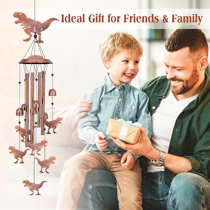 Dinosaur Wind Chimes Outdoor Dinosaur Gifts for Women Men Mom Gardening Birthday Gifts Metal Memorial WindChimes for Outside/Indoors, Lawn, Patio, Yard Art, Garden Decor, Yard Decorations