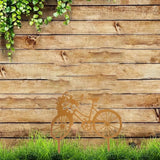 Yard Art Garden Metal Statue Decor,Lifelike Bicycle Stakes Outdoor Decorations,Black Hollow Out Iron Silhouette Sets for Farmhouse Pathway Lawn (Rust)