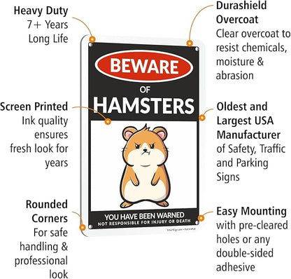 SmartSign Funny Beware Of Hamsters Warning Sign - 10"x7", 40 mil Laminated Rust-free Aluminum - Metal Signs for Wall Decor, Outdoors, Patio, Gifts, Cafe, Bar, Kitchen - Hamsters Theme, Made in USA