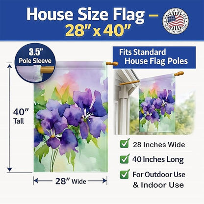 Caroline's Treasures New Jersey Violet in Watercolor House Flag Large Porch Sleeve Pole Decorative Outside Yard Banner Artwork Wall Hanging, Polyester, House Size, Multicolor