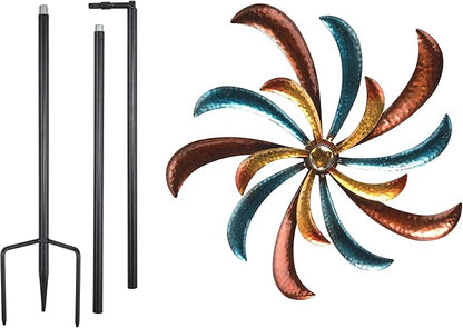 Alpine Corporation 63" Tall Outdoor Curved Blade Windmill Stake Kinetic Spinner, Multicolor