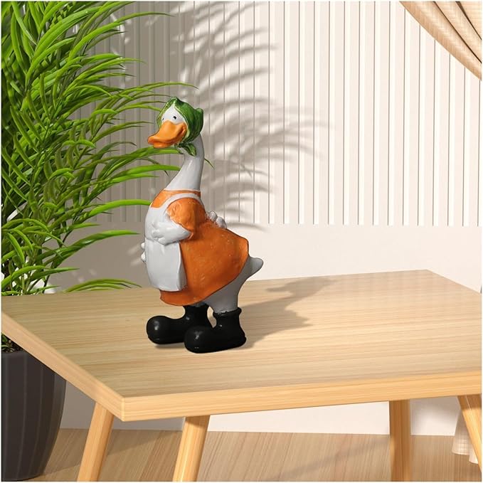 Cute Statues Garden Resin Couple Duck Statue Standing Goose Sculpture Backyard Decor(Orange)