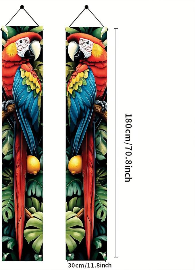 Tropical Parrot Porch Banners 71x12 Inch Summer Luau Party Decorations Colorful Macaw Hanging Door Signs Jungle Leaves Citrus Fruits Outdoor Patio Welcome Banner for Home Decor