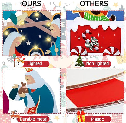 Afirst Christmas Yard Stakes Nativity Scene Outdoor Decoration Lighted Holy Nativity Scene Yard Signs 7 Pcs Jesus Birth Manger Sets for Lawn Pathway Outdoor Decoration