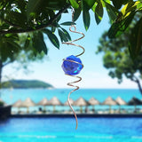 Gazing Ball Spiral Tail Wind Spinner with Sea Blue Crystal Orb, Wind Spinners Stabilizer with Hanging Swivel Hook, Sun Catcher Rainbow Maker Indoor & Outdoor Decoration Garden Gift 13" Height