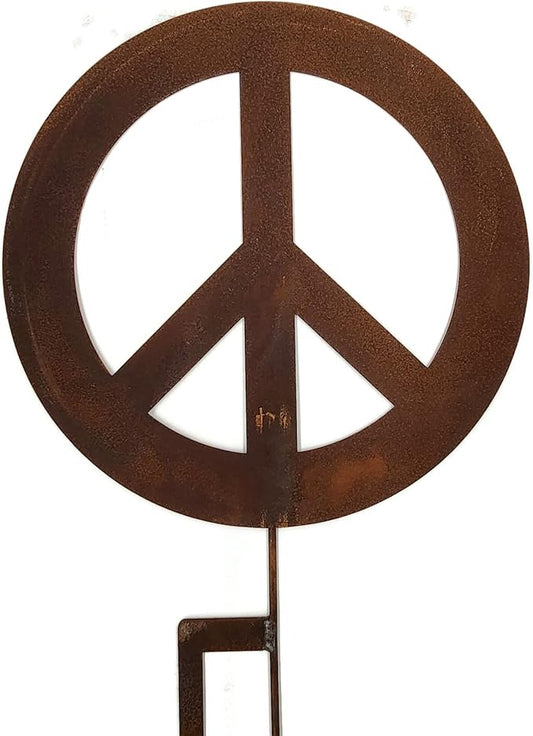 Peace and Heart Staked Signs or Wall Art Rustic or Powder Coated Finishes (Peace Large Stake 28", Naturally Rusted)
