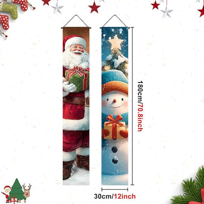 BlissYard Christmas Banner 12x71 Santa Claus Snowman Decorations Merry Christmas Porch Sign Christmas Door Banner Winter Hanging Banner Front Door Decor Outdoor Holiday Welcome Home Yard Entryway