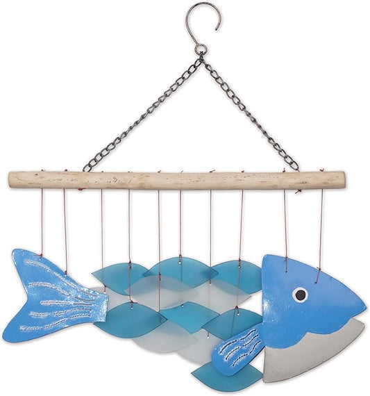Sunset Vista Designs Windchimes - Handcrafted Sea Glass & Driftwood Windchime for Outdoors, 16.5" Long, Fish