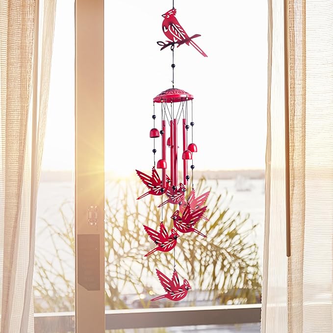 Cardinal for Women,Wind Chimes Outdoor Cardinal Birthday Gifts for Men/Mom/Grandma R ed Bird Metal WindChimes Outside/Indoors, Lawn, Patio, Garden Decor, Yard Decorations