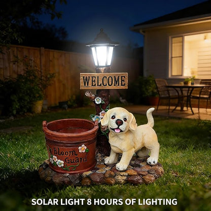 Solar Light Animal Outdoor Statue Planter with Welcome Sign, Resin Garden Sculpture Flower Pot for Patio Lawn Porch Yard Courtyard Decor, Weather-Resistant Decorative Figurine Accent (G)