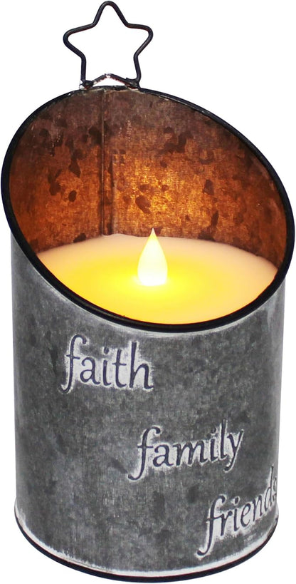 CVHOMEDECO. Vintage Galvanized Can Flameless LED Candle, Real Wax in Antique Galvanized Jar FFF Flickering Candle with Remote Control for Tabletop Wall Decor. H 8 Inch, Gray