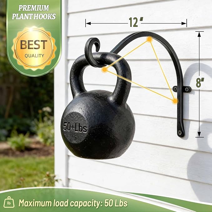 Qiang Ni Bird Feeder Hanger: 12-Inch 50 Lbs Wall-Mounted Plant Bracket Outdoor - 4 Pieces Black Plant Hooks for Hanging Flower Baskets