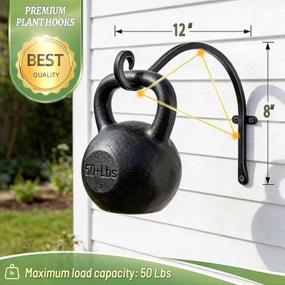 Qiang Ni Outdoor Bird Feeder Hanger Hooks: 12-Inch 50Lbs Wall Hanging Plant Bracket Indoor - 2 Pieces Plant Hooks for Hanging Flower Baskets