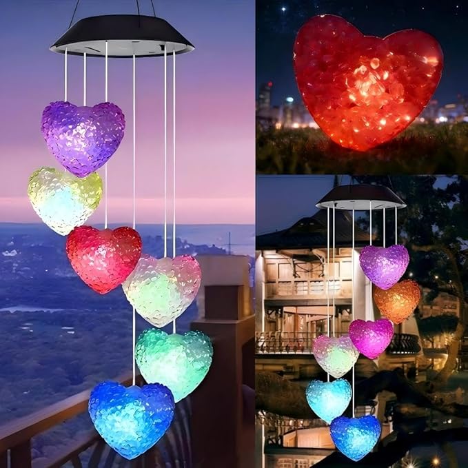 Solar Wind Chimes Outside Color Changing Lights,Solar Valentines Lights Outdoor,Valentine Solar Powered Lights,Garden Decor for Patio Yard Garden Home,Gifts for Women
