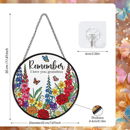 Rngmsi Sun Catcher Gift for Grandma, Birthday Presents for Grandmother Suncatcher Stained Glass Window Hanging, Remember I Love You Stained Glass Gift from Granddaughter Grandson
