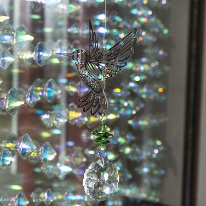 H&D HYALINE & DORA Glass Crystal Flower Prism Rainbow Maker Hummingbird Hanging Window Sun Catcher for Gift