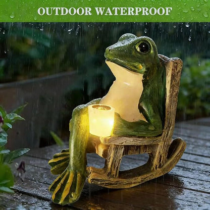 Tirifer Solar Light Frog Garden Statue Creative Frog Figures Fairy Garden Accessories Weatherproof Outdoor Decor for Patio Yard Lawn Ornament, Valentines Day Housewarming Gift