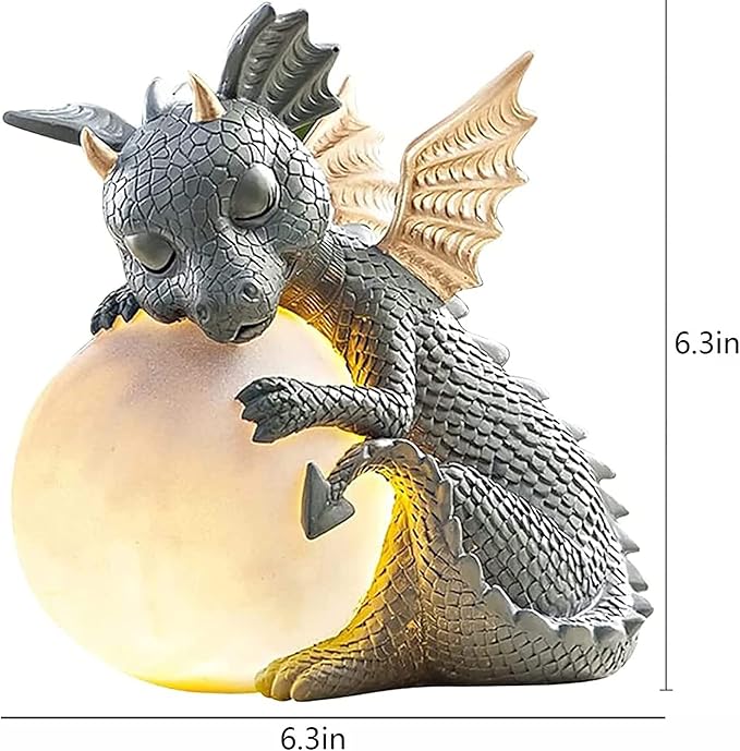 G Ganen Garden Dragon Statue, Resin Dinosaur Outdoor Sculptures - Cute Garden Dragon Figurines with LED Lights for Home Decor, Patio Lawn Yard Decor