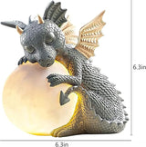 G Ganen Garden Dragon Statue, Resin Dinosaur Outdoor Sculptures - Cute Garden Dragon Figurines with LED Lights for Home Decor, Patio Lawn Yard Decor