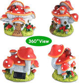 WINTS Solar Mushroom House Statue, Outdoor Whimsical Garden Figurines with Solar Lights, Mushroom Garden Statue Decoration for Fairy House, Outside Lawn Yard Patio, Gifts for Mom