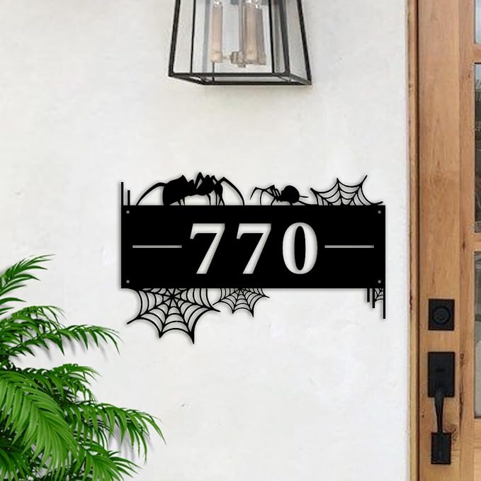 Personalized Gothic House Number metal Signs,Custom Address Number Metal Wall Art Decor,Black Plaques Outdoor wall Decorative Signage,Shed(8-30 Inches) (Spider A)