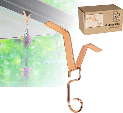 U-nitt Gutter Clip for Rain Chain Installation DIY | Gutter Adapter for Roof Downspout Chain | Water Collection | Copper Plated, Heavy Metal, 6 X 5 inches, Adjustable, Fits 2 in Gutter Hole