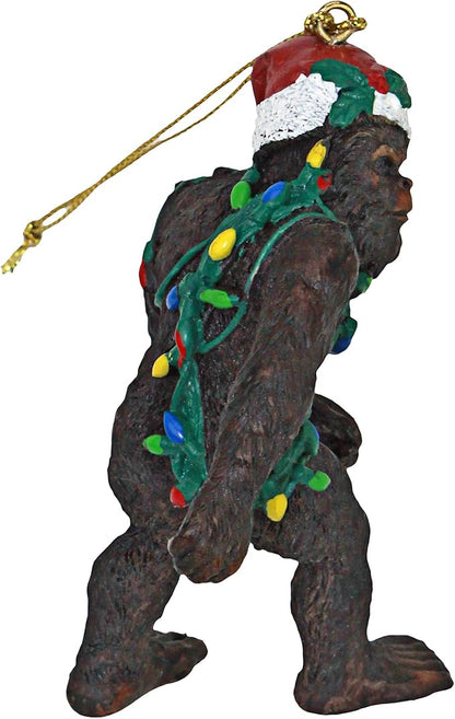 Design toscano yeti with santa hat funny christmas tree ornament, 2 inches wide, 1 inches deep, 3 inches high, brown bigfoot the holiday yetti