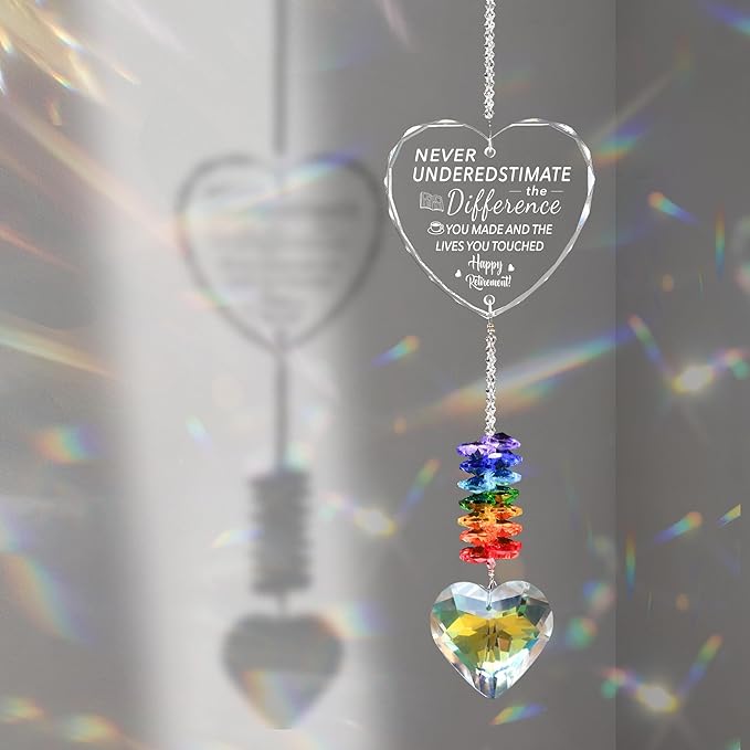Retirement Suncatcher Gifts for Women, Men - Window Hanging Crystal Heart Prism Sun Catcher Rainbow Maker