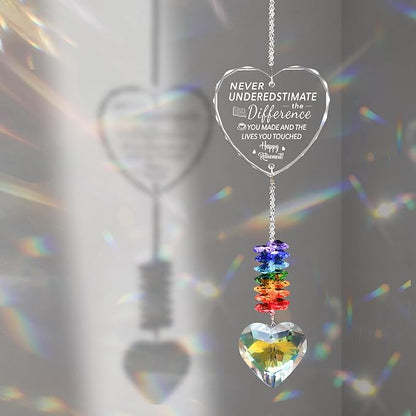 Retirement Suncatcher Gifts for Women, Men - Window Hanging Crystal Heart Prism Sun Catcher Rainbow Maker