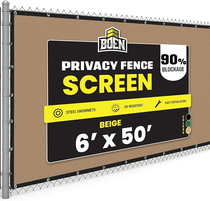 Boen - Backyard Privacy Screen Fence Covering 6' x 50' - Beige - Instant Outdoor Privacy Fence Screen for Any Metal, Chain Link, Wood Panels or Plastic Fencing - Shade & Block Wind Privacy Wall