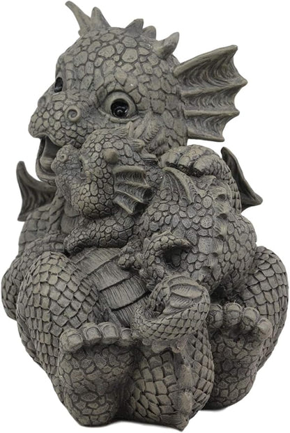 Ebros Garden Dragon Family Mommy and Me Time Statue 8" Long Cute Baby On Mother's Bosom Dragons Faux Stone Resin Finish Figurine Fantasy Home Decor
