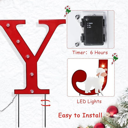 WONDER GARDEN Outdoor Christmas Decorations, 3 PCS Metal Christmas Yard Signs, Joy with Nativity Sets Outdoor and Led Light Xmas Yard Stake for Lawn Religious Scenes Yard Decor