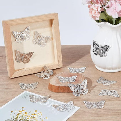 WEBEEDY 50pcs Silver Butterfly Suncatchers Hanging Ornaments Handmade DIY Sun Catcher Butterfly Charms Metal Parts, Suncatcher Making Supplies for Window Garden Wall Wedding Party Decor Gift,1.4x2Inch