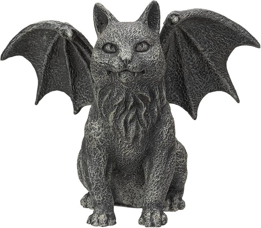 6.75” Faux Stone Gothic Winged Gargoyle Cat Fantasy Garden Charcoal Grey Textured Statue