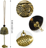 MrMrKura 4 Pcs Vintage Dragon Fengshui Bell, Brass Bless Wind Chimes for Outside Hanging Bell for Good Luck Home Garden Patio Indoor Outdoor Decor